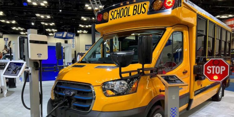 Ford Unveils Electric School Bus Model Based on E-Transit Cargo Van