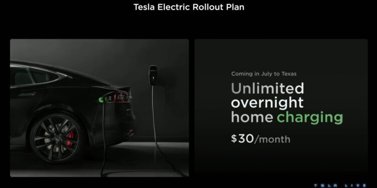 Tesla Offers Unlimited Overnight Charging for /Month